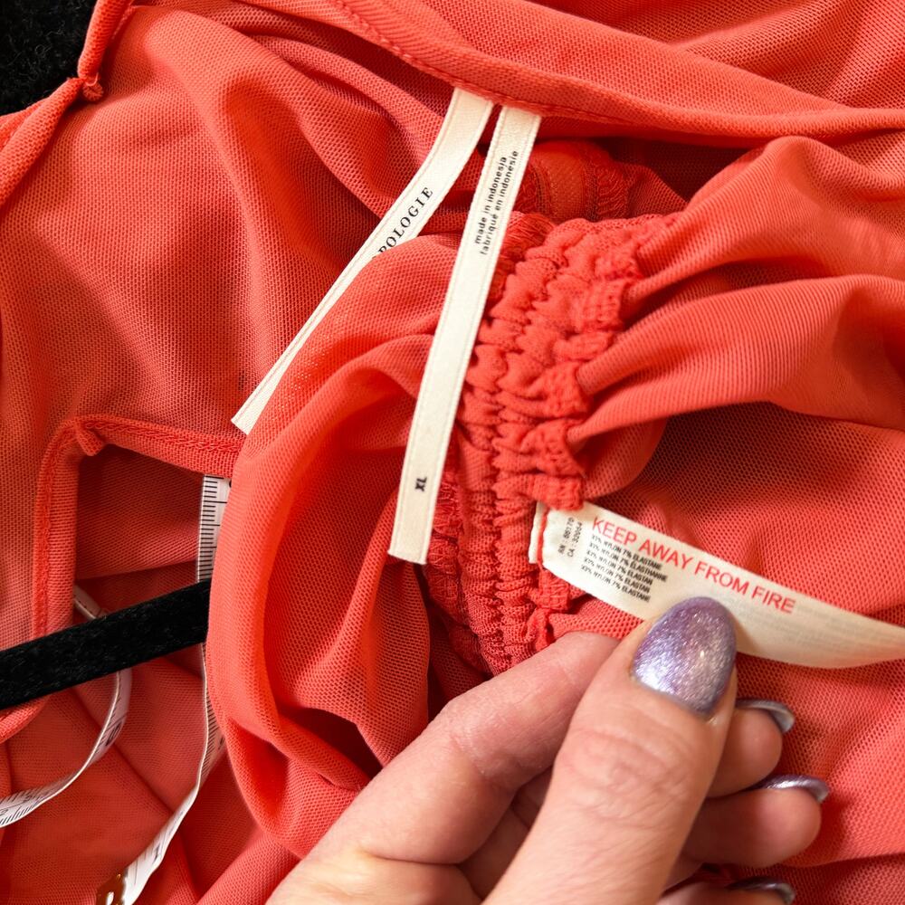 By Anthropologie Ruched V-Neck Midi Dress Coral XL - Picture 4 of 6